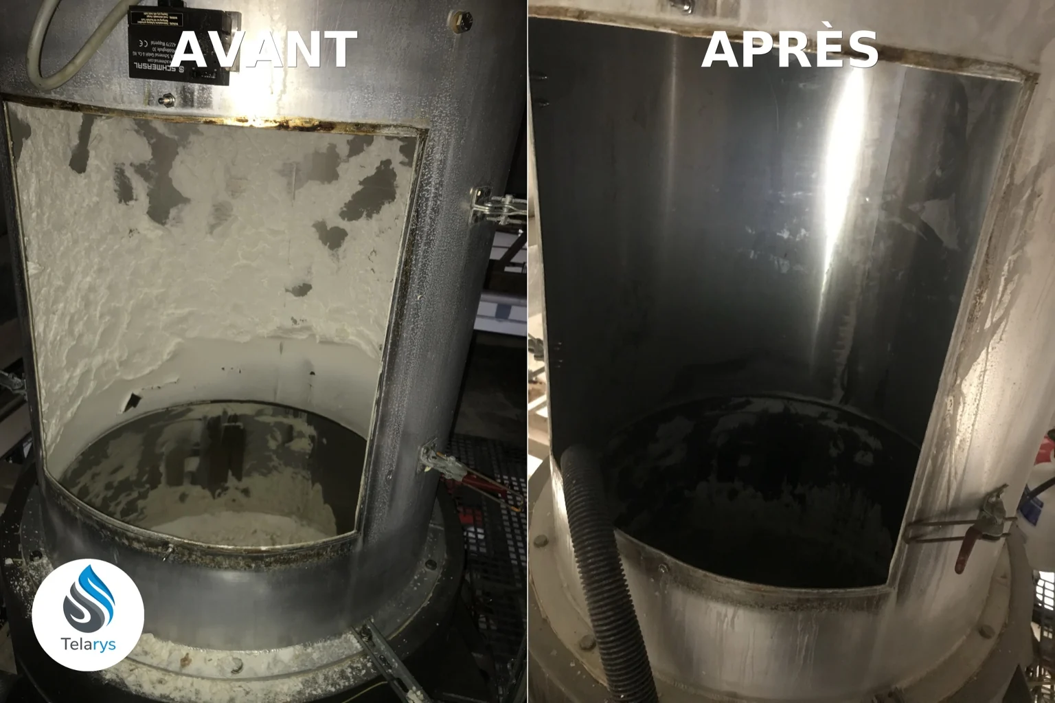 Cuve industrielle avant et après nettoyage